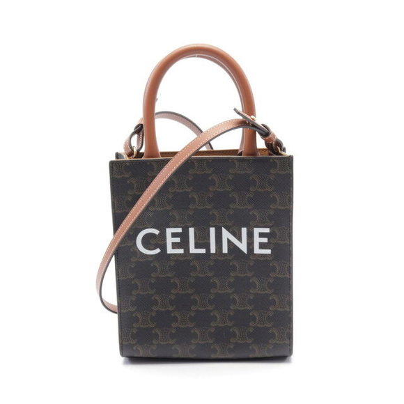 Celine Vertical Cabas Triomphe Handbag Leather Black Brown - Picture 1 of 5